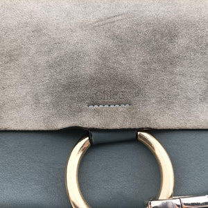 Pre-owned Chloe FAYE Blue × gray Suede × leather shoulderbag | stylenewstar