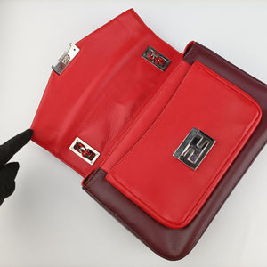 Pre-owned Fendi Be Baguette Red x burgundy Leather 8BR677 shoulderbag | stylenewstar