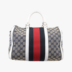 Pre-owned Gucci Sherry Line White x Beige x Multicolour canvas x leather 247205 shoulderbag | stylenewstar