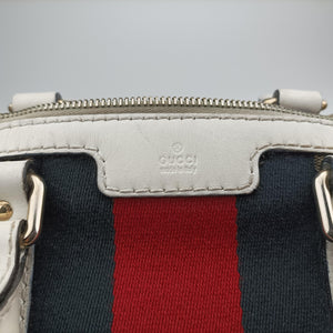 Pre-owned Gucci Sherry Line White x Beige x Multicolour canvas x leather 247205 shoulderbag | stylenewstar