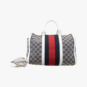 Pre-owned Gucci Sherry Line White x Beige x Multicolour canvas x leather 247205 shoulderbag | stylenewstar