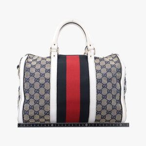 Pre-owned Gucci Sherry Line White x Beige x Multicolour canvas x leather 247205 shoulderbag | stylenewstar