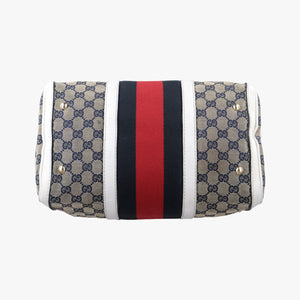 Pre-owned Gucci Sherry Line White x Beige x Multicolour canvas x leather 247205 shoulderbag | stylenewstar