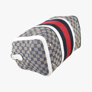 Pre-owned Gucci Sherry Line White x Beige x Multicolour canvas x leather 247205 shoulderbag | stylenewstar