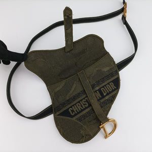 Pre-owned Christian Dior logo saddle Green Jacquard bum bag/waist bag | stylenewstar