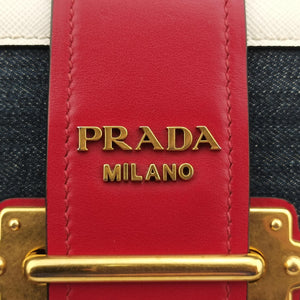 Pre-owned Prada Cahier tassen Leder Multicolour Leather×Denim 1BD045 shoulderbag | stylenewstar