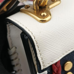 Pre-owned Prada Cahier tassen Leder Multicolour Leather×Denim 1BD045 shoulderbag | stylenewstar