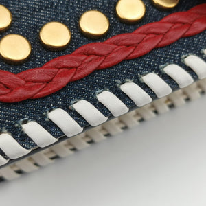 Pre-owned Prada Cahier tassen Leder Multicolour Leather×Denim 1BD045 shoulderbag | stylenewstar