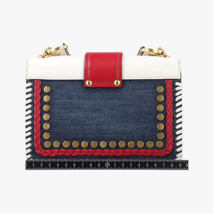 Pre-owned Prada Cahier tassen Leder Multicolour Leather×Denim 1BD045 shoulderbag | stylenewstar