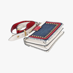 Pre-owned Prada Cahier tassen Leder Multicolour Leather×Denim 1BD045 shoulderbag | stylenewstar