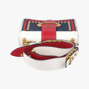 Pre-owned Prada Cahier tassen Leder Multicolour Leather×Denim 1BD045 shoulderbag | stylenewstar