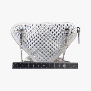 Pre-owned Prada Triangle Crystal White Leather 1NR015 shoulderbag | stylenewstar
