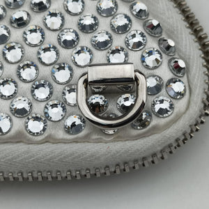 Pre-owned Prada Triangle Crystal White Leather 1NR015 shoulderbag | stylenewstar