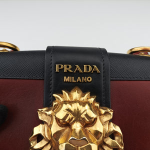 Pre-owned Prada Animalier Cahier Lions Head Brown×black Leather 1BD089 shoulderbag | stylenewstar