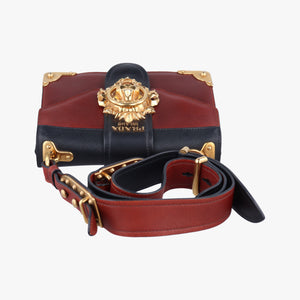 Pre-owned Prada Animalier Cahier Lions Head Brown×black Leather 1BD089 shoulderbag | stylenewstar