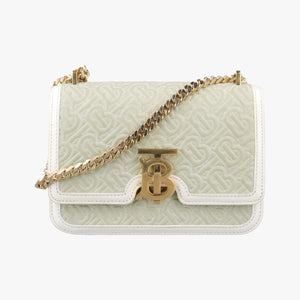 Pre-owned Burberry Monogram Quilted TB Mini Chain White×Green Leather shoulderbag | stylenewstar