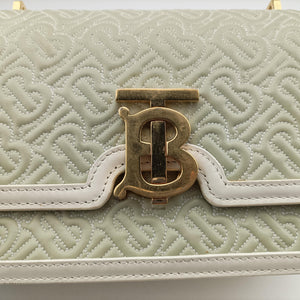 Pre-owned Burberry Monogram Quilted TB Mini Chain White×Green Leather shoulderbag | stylenewstar
