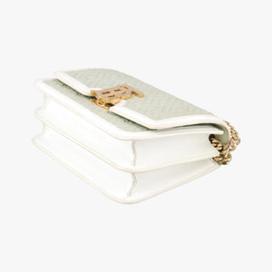 Pre-owned Burberry Monogram Quilted TB Mini Chain White×Green Leather shoulderbag | stylenewstar