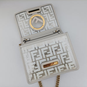 Pre-owned Fendi KAN I F White PVC coated canvas 8BT286 shoulderbag | stylenewstar