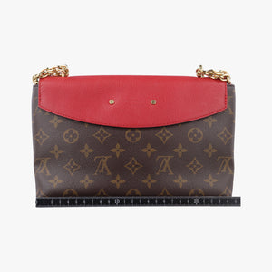 Pre-owned Louis Vuitton SAINT PLACIDE brown×CERISE Monogram Canvas×calf leather M43713 shoulderbag | stylenewstar