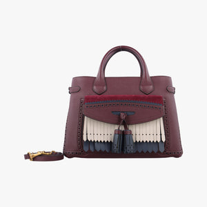 Pre-owned Burberry Medium Banner Burgundy×gray×beige×dark navy leather shoulderbag | stylenewstar