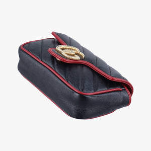 Pre-owned Gucci GG Marmont Black×Red Leather 574969 shoulderbag | stylenewstar