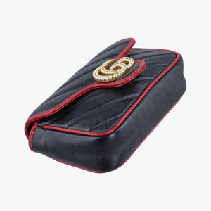 Pre-owned Gucci GG Marmont Black×Red Leather 574969 shoulderbag | stylenewstar