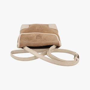 Pre-owned Loewe Anagram Brown×white Suede × leather shoulderbag | stylenewstar