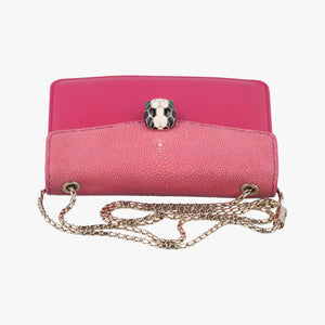 Pre-owned Bvlgari Serpenti Pink Galuchat Skin×Leather shoulderbag | stylenewstar