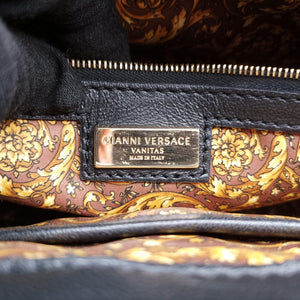 Vintage VERSACE Embossed Leather Talia Vanitas Black Leather handbag | stylenewstar
