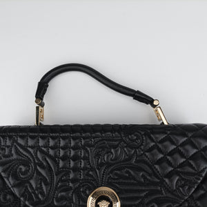 Vintage VERSACE Embossed Leather Talia Vanitas Black Leather handbag | stylenewstar