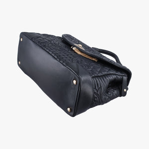 Vintage VERSACE Embossed Leather Talia Vanitas Black Leather handbag | stylenewstar