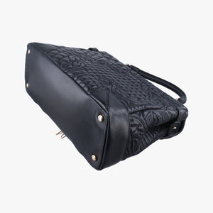 Vintage VERSACE Embossed Leather Talia Vanitas Black Leather handbag | stylenewstar