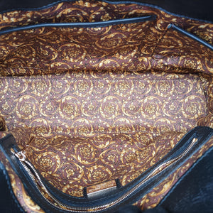 Vintage VERSACE Embossed Leather Talia Vanitas Black Leather handbag | stylenewstar