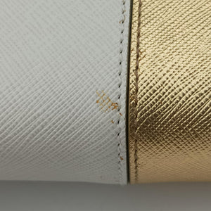 Pre-owned Prada Triangular logo plate Golden×White SAFFIANO Leather BT947C shoulderbag | stylenewstar