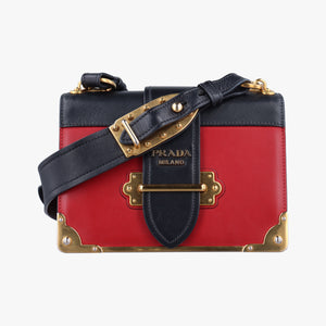 Pre-owned Prada Cahier Red x Black Leather 1BD045 shoulderbag | stylenewstar