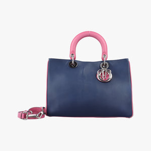 Pre-owned Christian Dior Diorissimo Navy x Pink Leather shoulderbag | stylenewstar