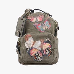 Secondhand Valentino Embroidered butterfly Green x Beige x Multicolor canvas backpack/rucksack | stylenewstar