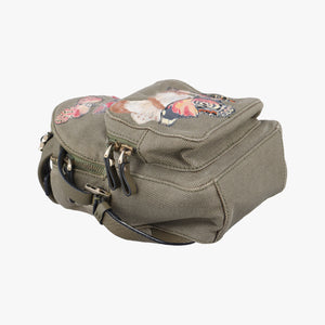 Secondhand Valentino Embroidered butterfly Green x Beige x Multicolor canvas backpack/rucksack | stylenewstar