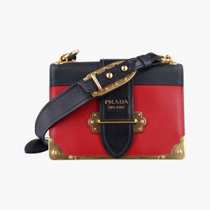 Pre-owned Prada Cahier Red x Black Leather 1BD045 shoulderbag | stylenewstar