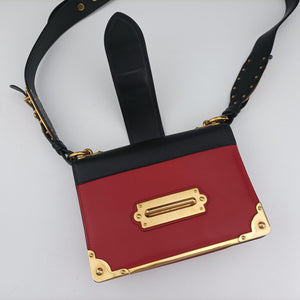 Pre-owned Prada Cahier Red x Black Leather 1BD045 shoulderbag | stylenewstar