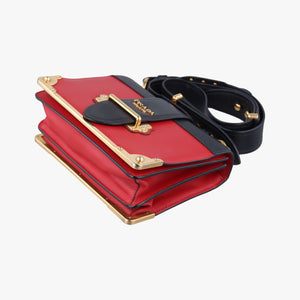 Pre-owned Prada Cahier Red x Black Leather 1BD045 shoulderbag | stylenewstar