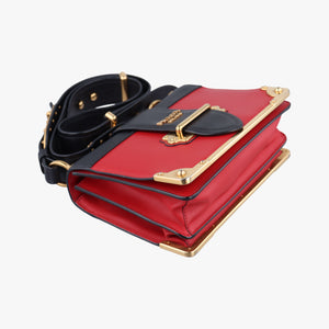 Pre-owned Prada Cahier Red x Black Leather 1BD045 shoulderbag | stylenewstar