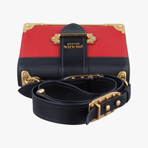 Pre-owned Prada Cahier Red x Black Leather 1BD045 shoulderbag | stylenewstar