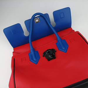 Pre-owned VERSACE Palazzo Empire Red x Blue x Black Leather shoulderbag | stylenewstar
