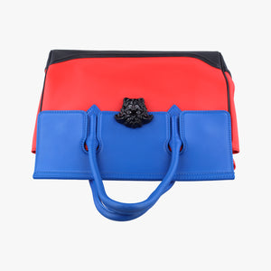 Pre-owned VERSACE Palazzo Empire Red x Blue x Black Leather shoulderbag | stylenewstar