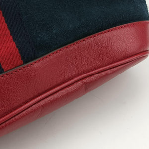 Pre-owned Gucci Rajah WEB Tiger Bucket Navy×red Suede x leather 553961 shoulderbag | stylenewstar