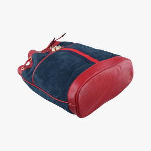 Pre-owned Gucci Rajah WEB Tiger Bucket Navy×red Suede x leather 553961 shoulderbag | stylenewstar