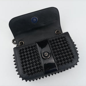 Secondhand Christian Louboutin Sweet Charity Scarabe Spike Black Leather clutchbag | stylenewstar