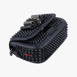 Secondhand Christian Louboutin Sweet Charity Scarabe Spike Black Leather clutchbag | stylenewstar